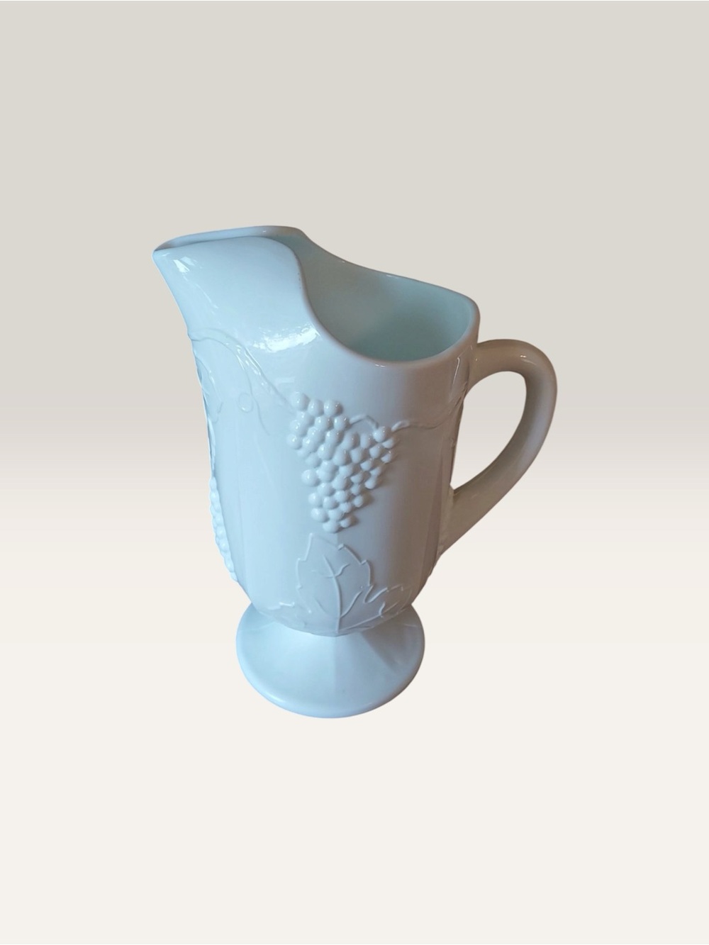 Vintage Indiana Glass White Milk Glass Harvest Grape Pedestal Pitcher